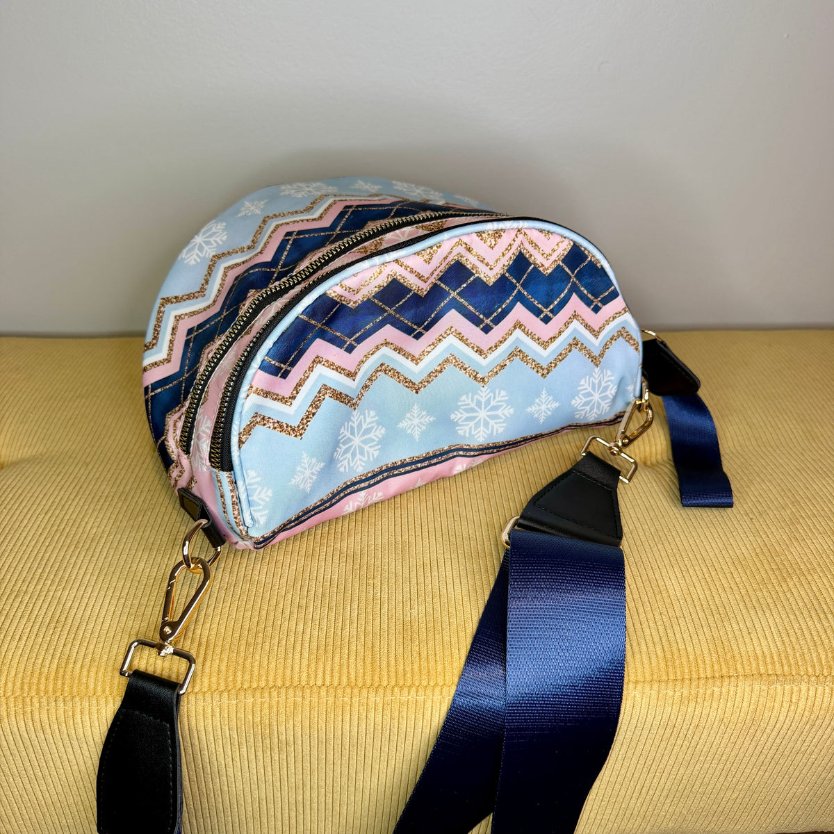 The Roni Nylon Crossbody - Christmas Snowflake Blue Pink