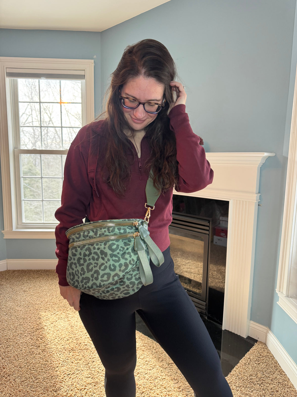 The Roni Nylon Crossbody - Animal Print Dark Green