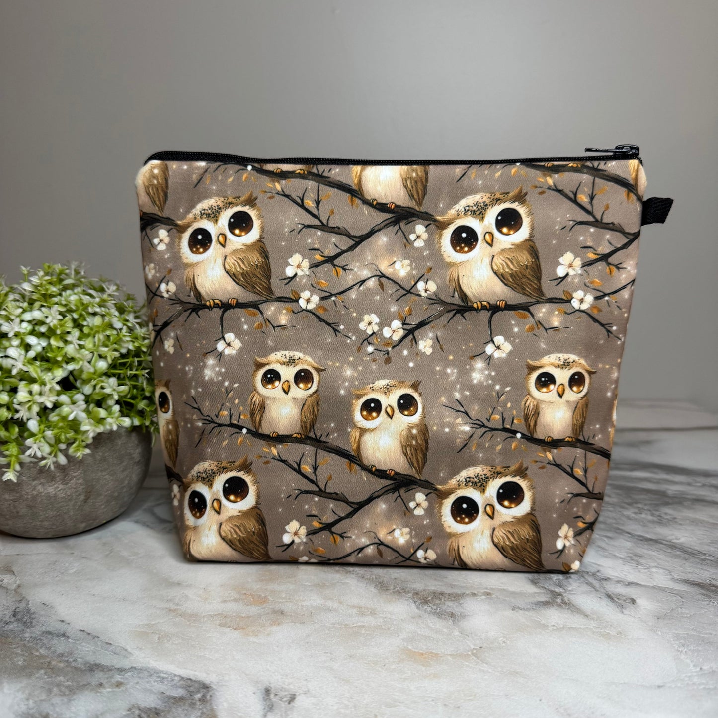 Pouch XL - Brown Tan Owl Floral