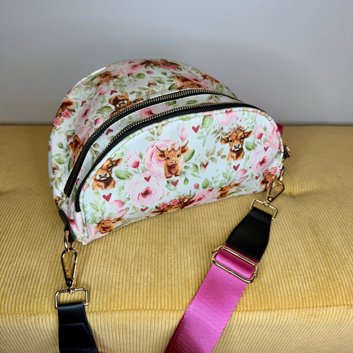 The Roni Nylon Crossbody - Highland Cow Pink Floral