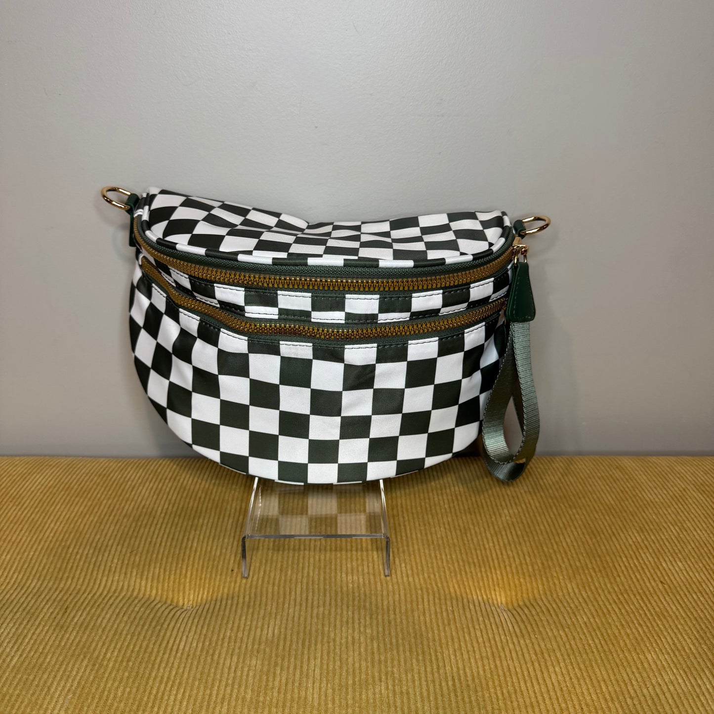 The Roni Nylon Crossbody - Checkered Dark Green
