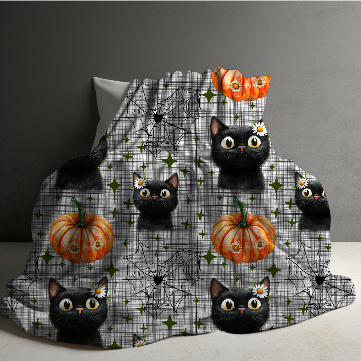Blanket - Halloween - Black Cat Web Daisy - PREORDER