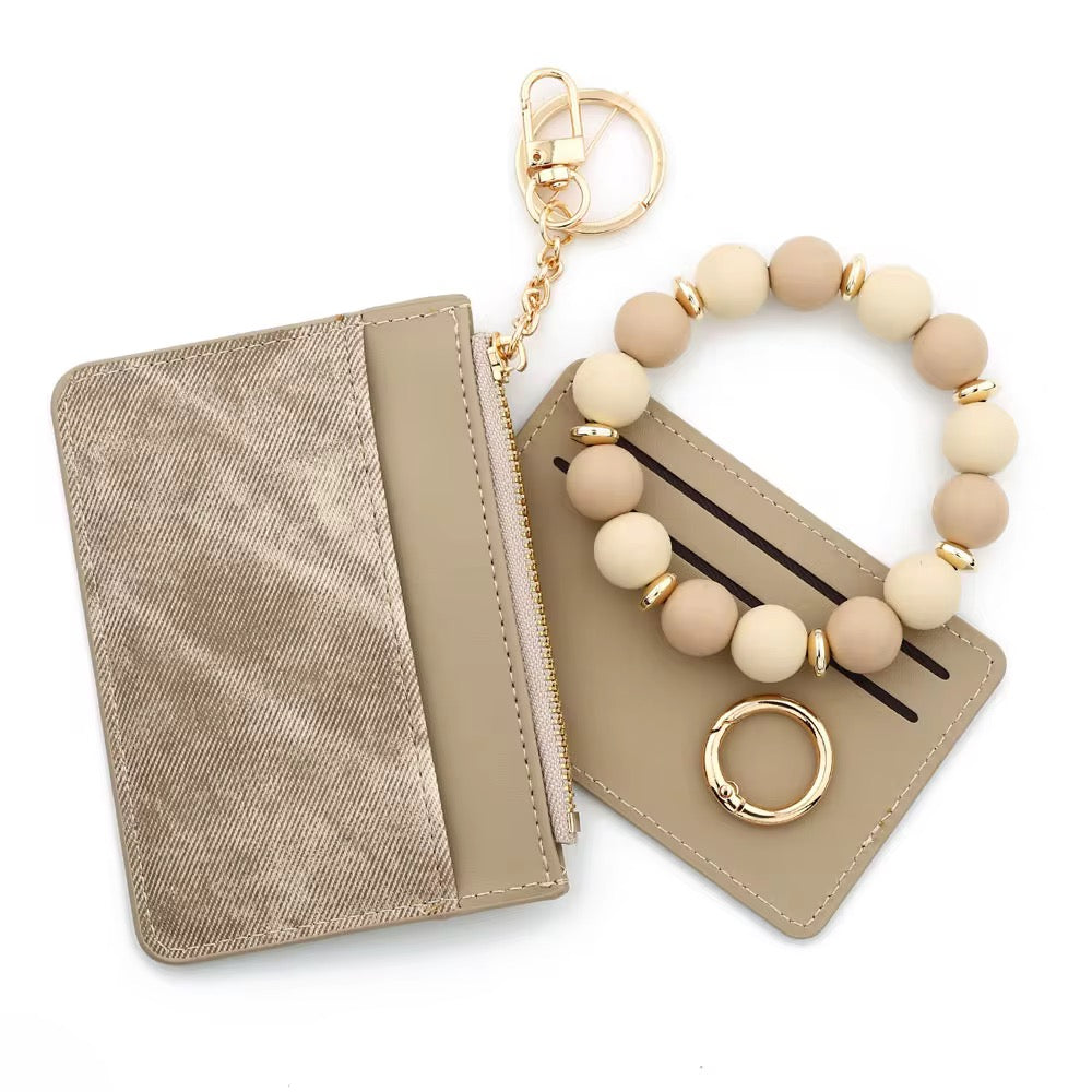 Denim Suede Bracelet Keychain & Card Holder Wallet