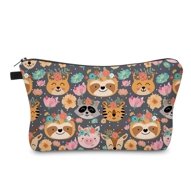 Pouch - Floral Animals Pig Sloth Raccoon Tiger