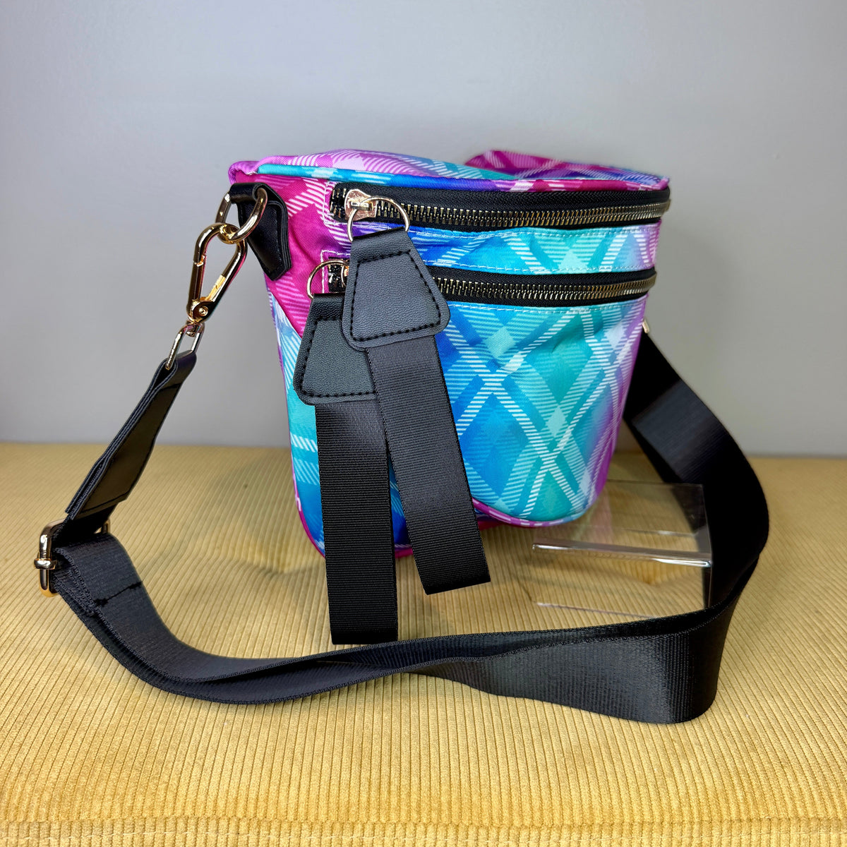 The Roni Nylon Crossbody - Plaid Criss Cross