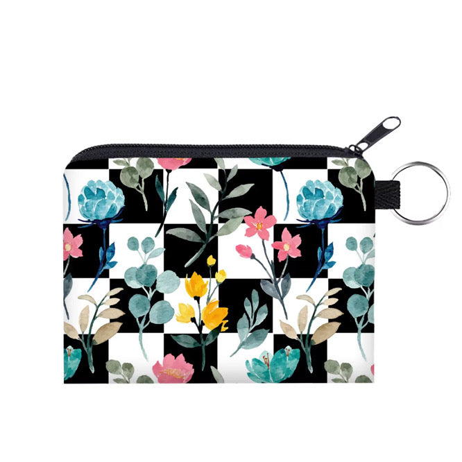 Mini Backpack, Pouch, & Mini Pouch Bundled Set - Floral Checker