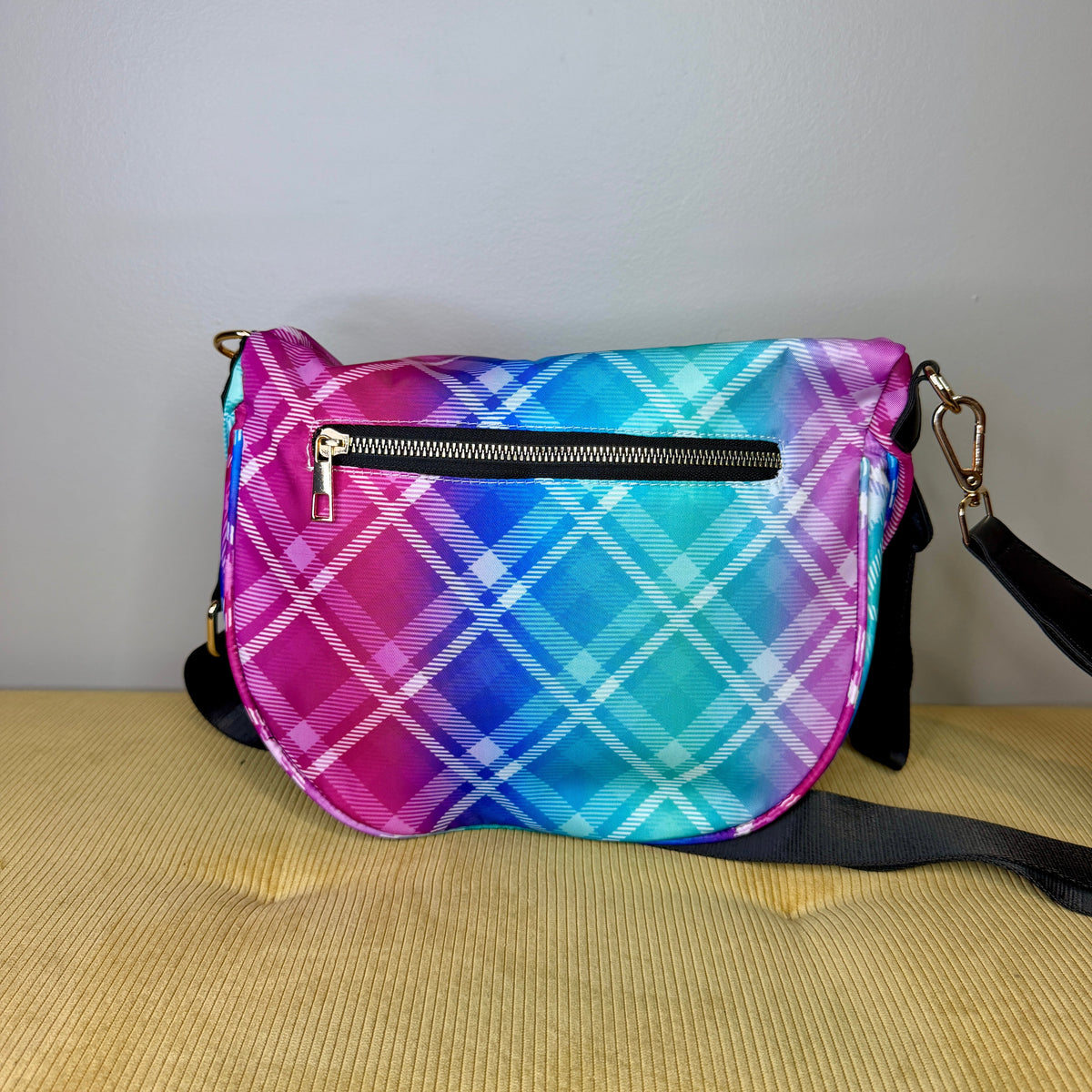 The Roni Nylon Crossbody - Plaid Criss Cross