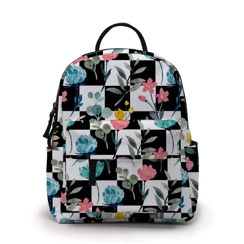 Mini Backpack, Pouch, & Mini Pouch Bundled Set - Floral Checker