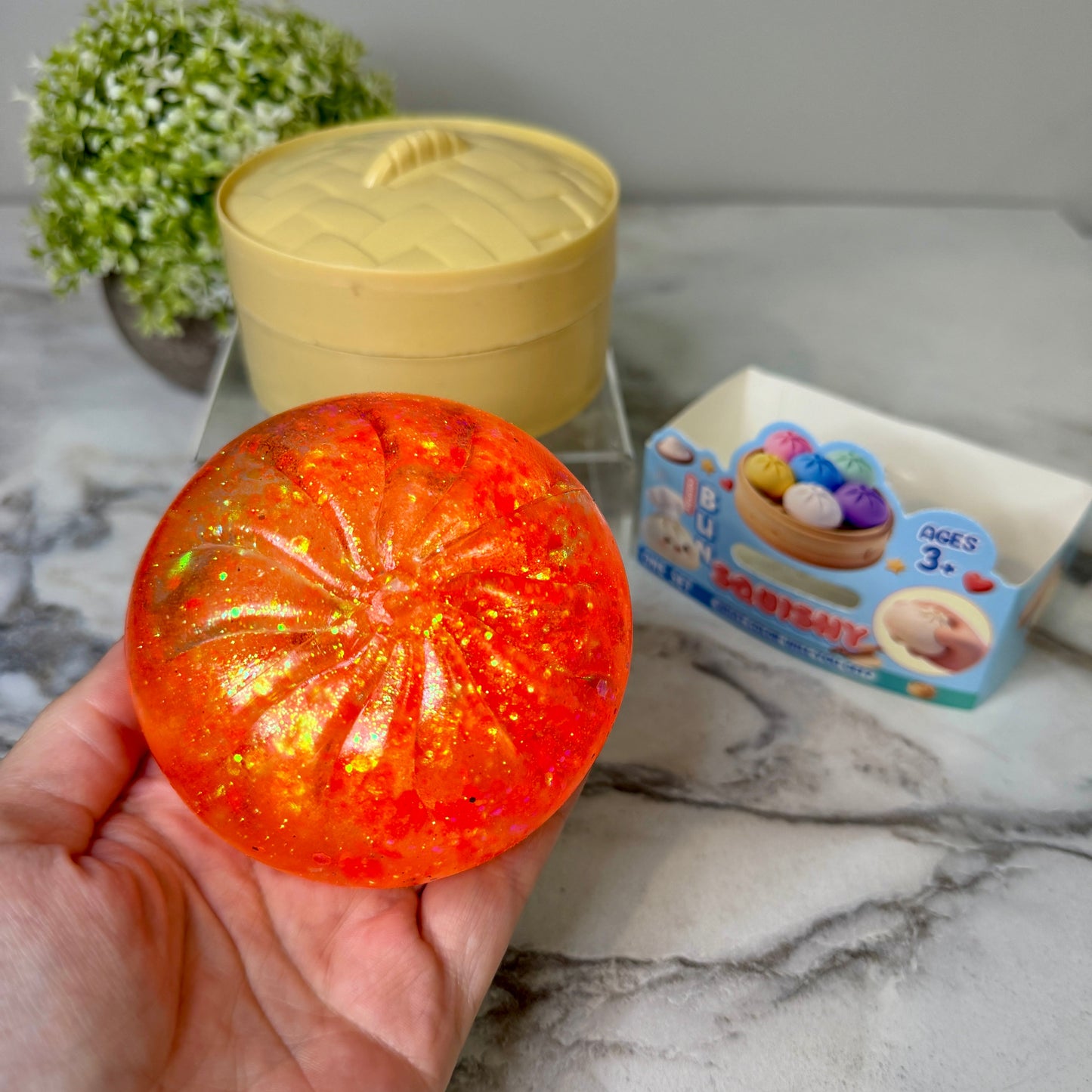 Squishy Toy - Viral Dumpling, Slow Rise Glitter - Orange