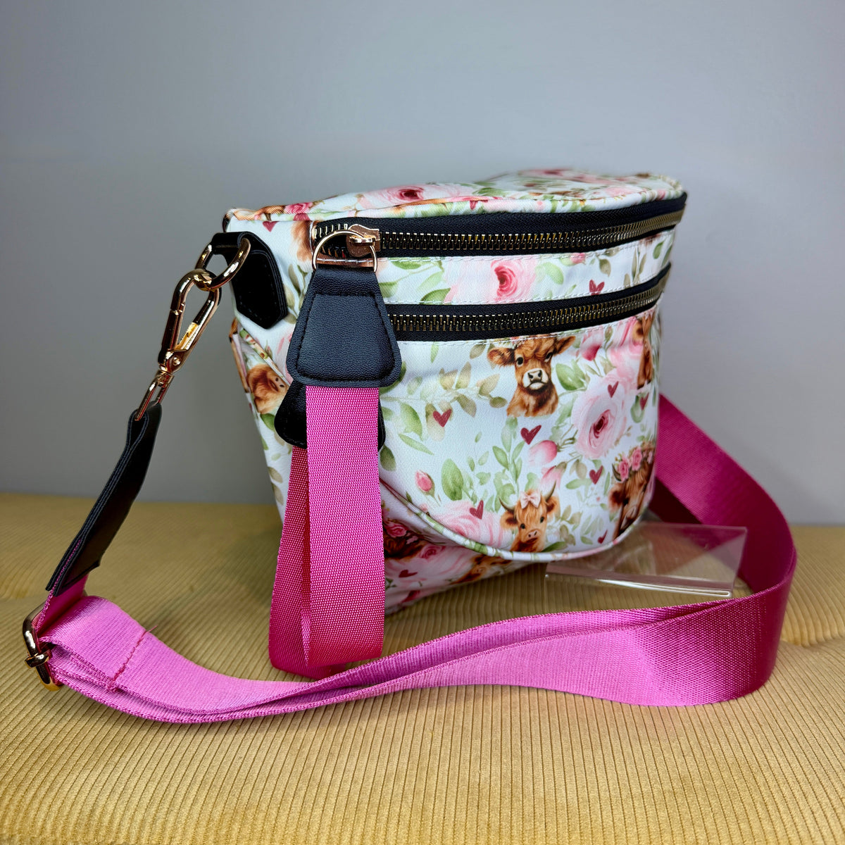 The Roni Nylon Crossbody - Highland Cow Pink Floral