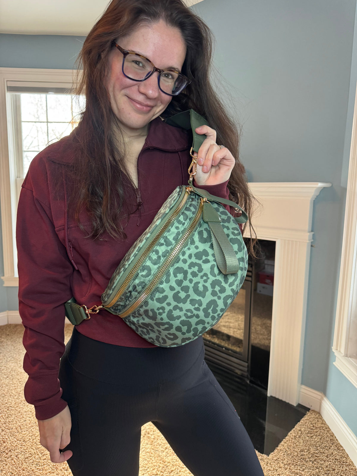 The Roni Nylon Crossbody - Animal Print Dark Green