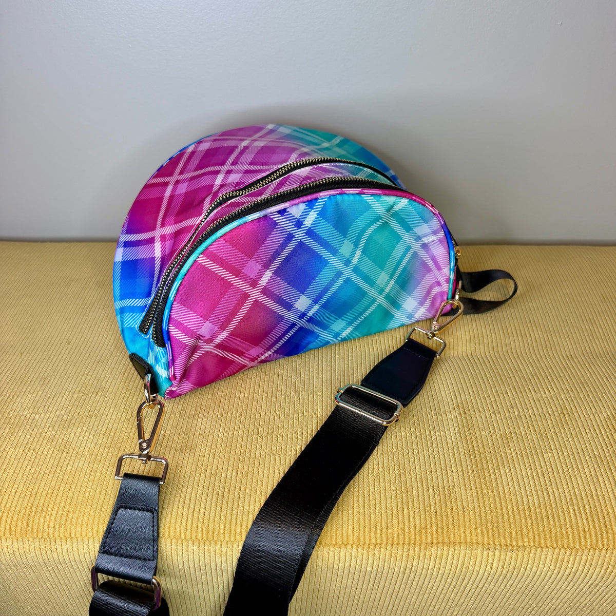 The Roni Nylon Crossbody - Plaid Criss Cross