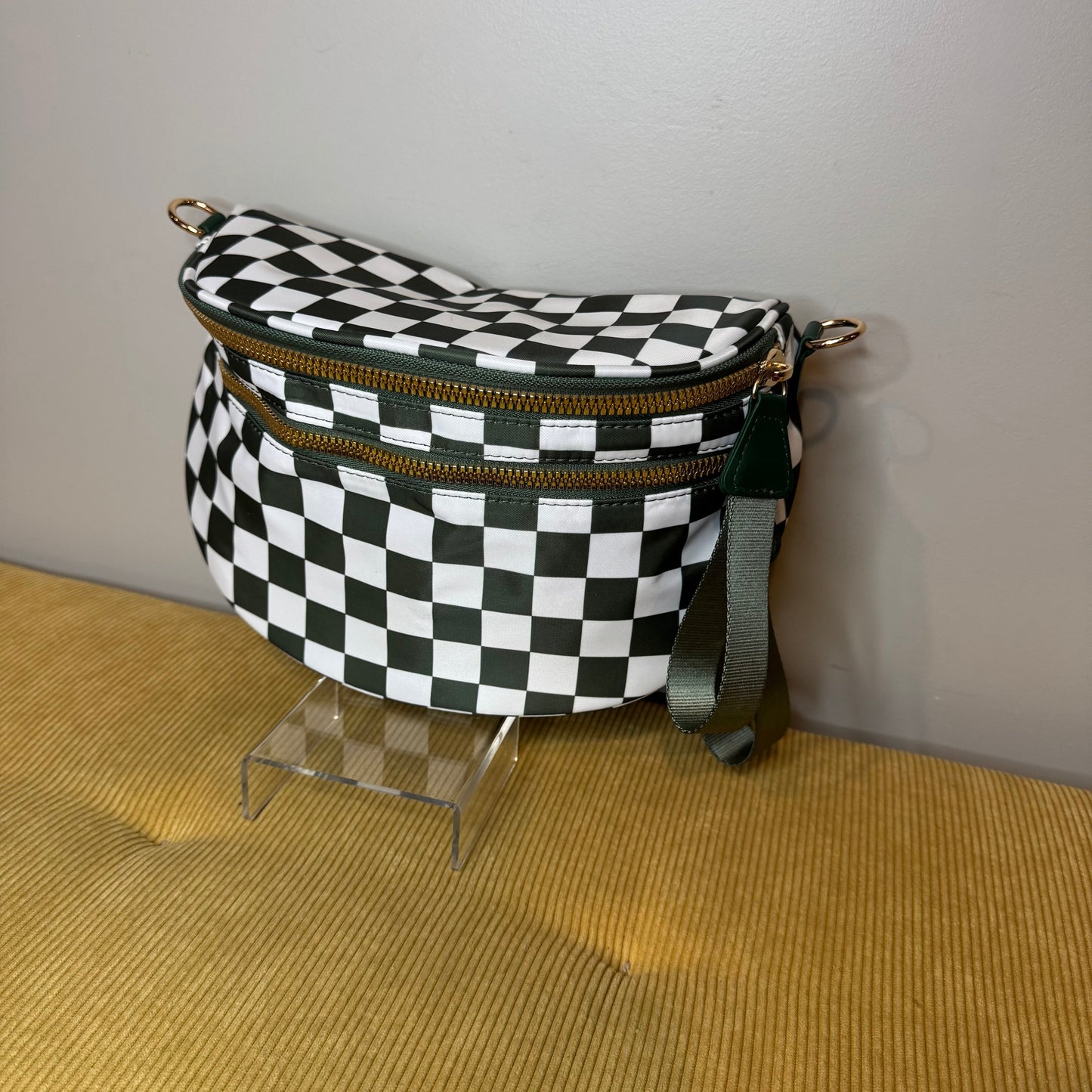 The Roni Nylon Crossbody - Checkered Dark Green