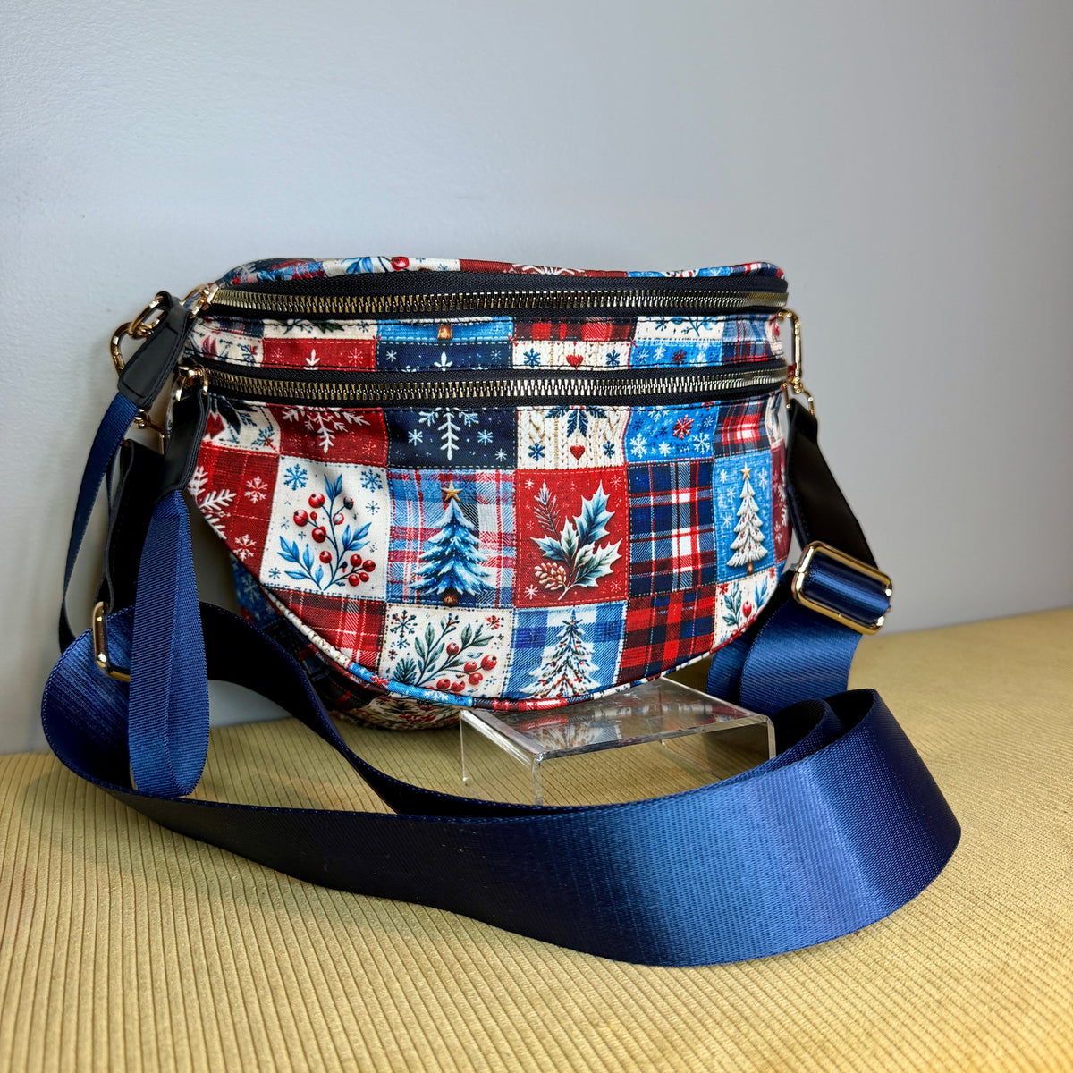 The Roni Nylon Crossbody - Christmas Quilted Squares