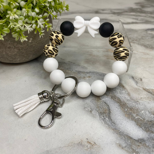 Silicone Bracelet Keychain - White Bow