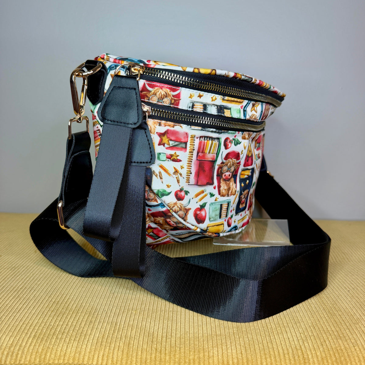 The Roni Nylon Crossbody - Highland Cow School Teacher