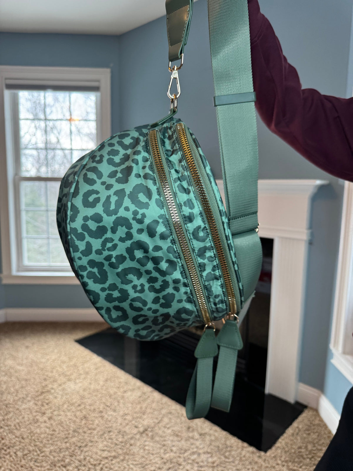The Roni Nylon Crossbody - Animal Print Dark Green