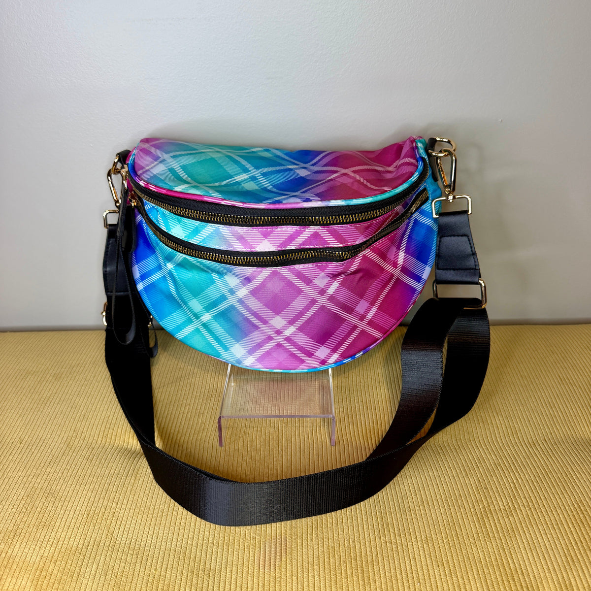 The Roni Nylon Crossbody - Plaid Criss Cross