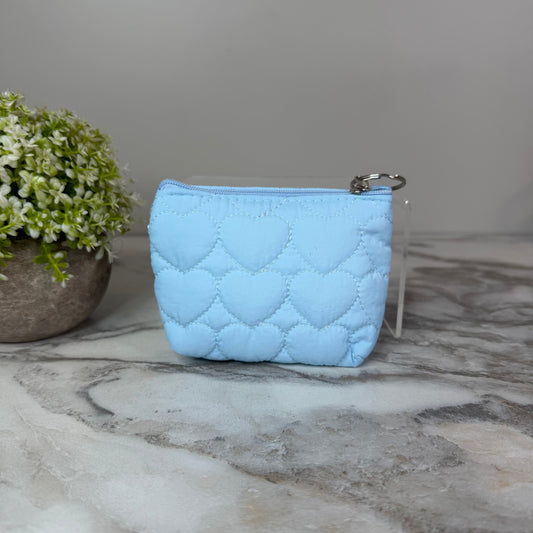 Mini Pouch - Stitched Hearts, Blue