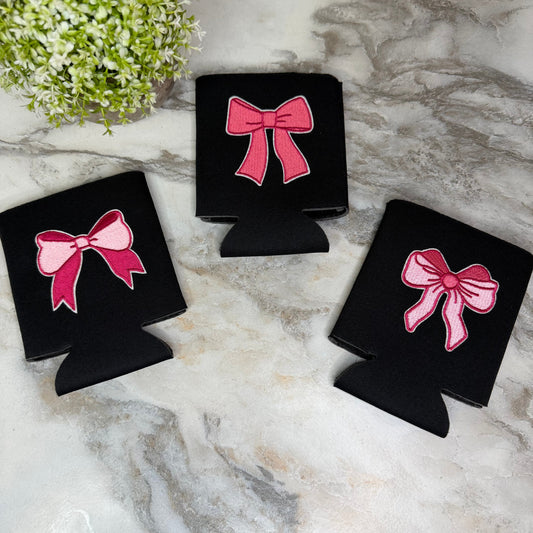 Neoprene Cup Holder Can Koozie Tumbler - Black Bow