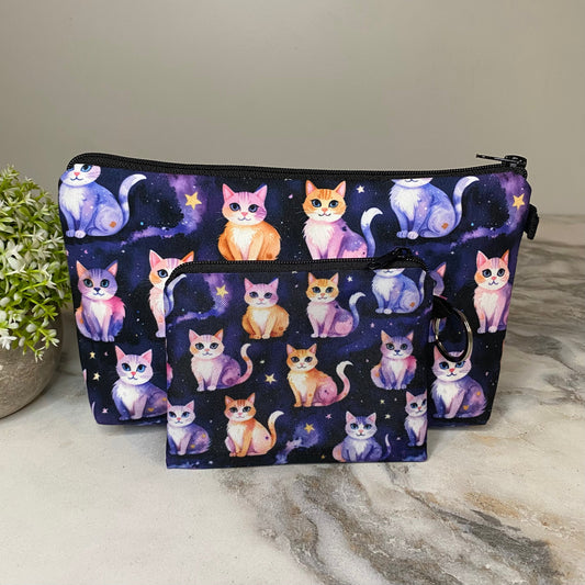 Pouch & Mini Pouch Bundled Set - Cats Orange Purple Galaxy