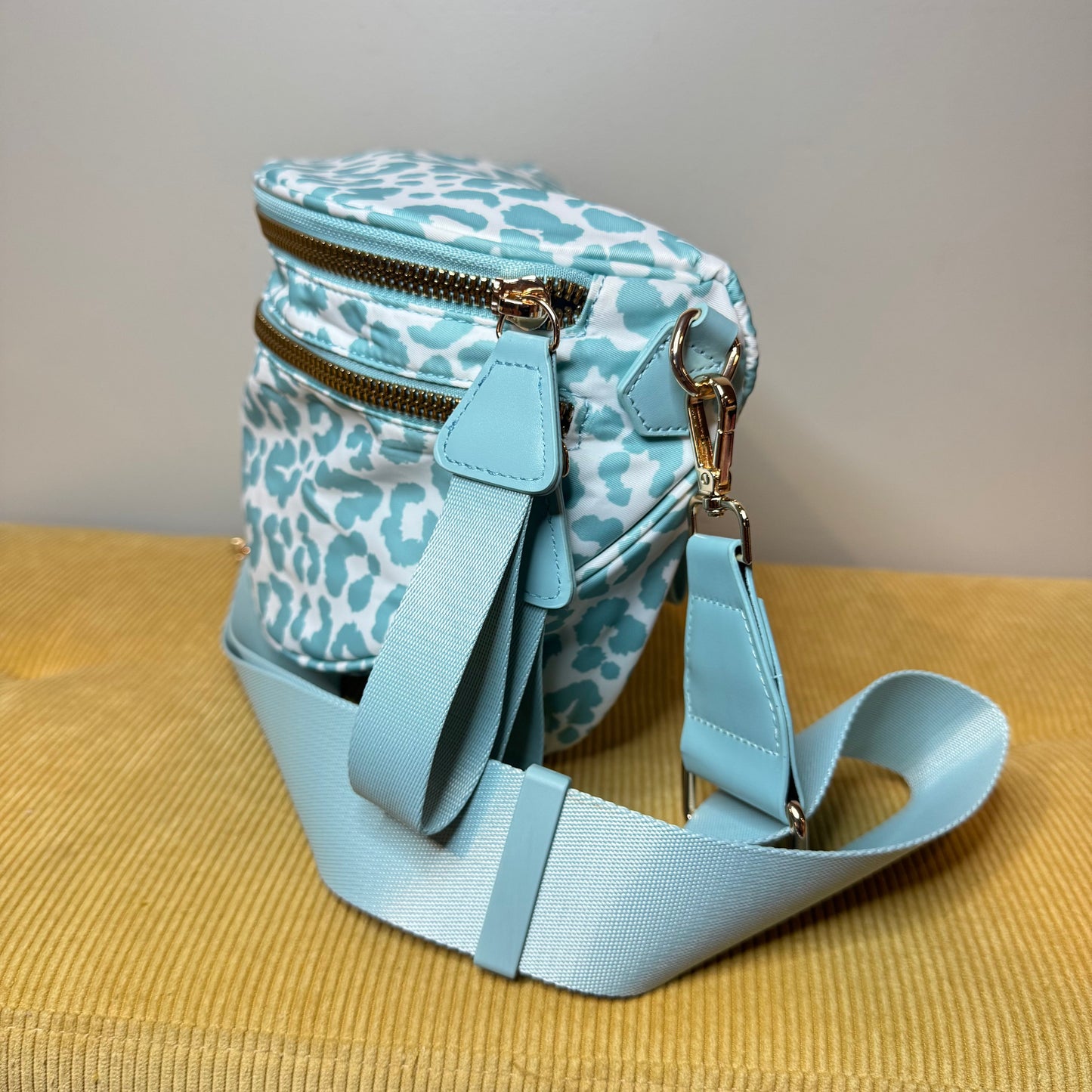 The Roni Nylon Crossbody - Animal Print Aqua