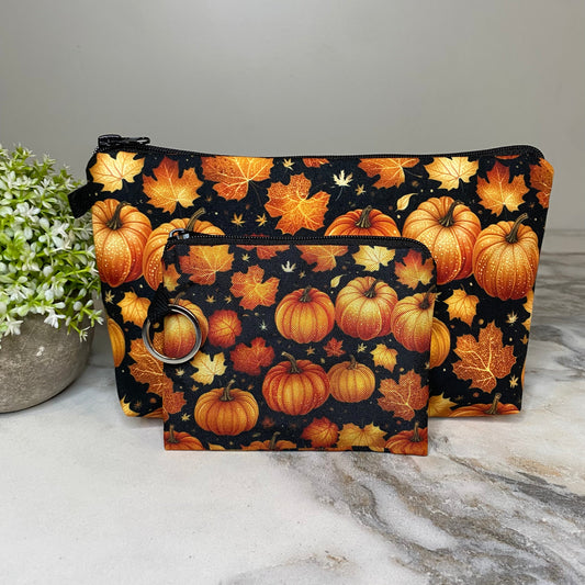 Pouch & Mini Pouch Bundled Set - Pumpkins & Leaves