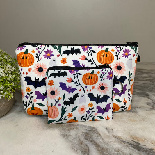 Pouch & Mini Pouch Bundled Set - Halloween - White Pumpkin Bat