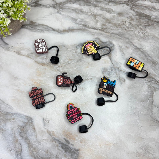 Silicone Straw Toppers Tumbler - Coffee